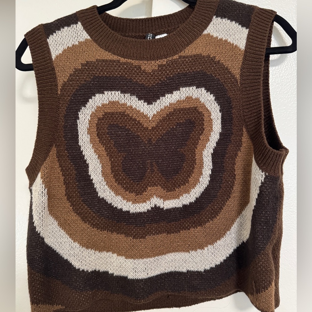 Brown and Cream Butterfly Knit Vest